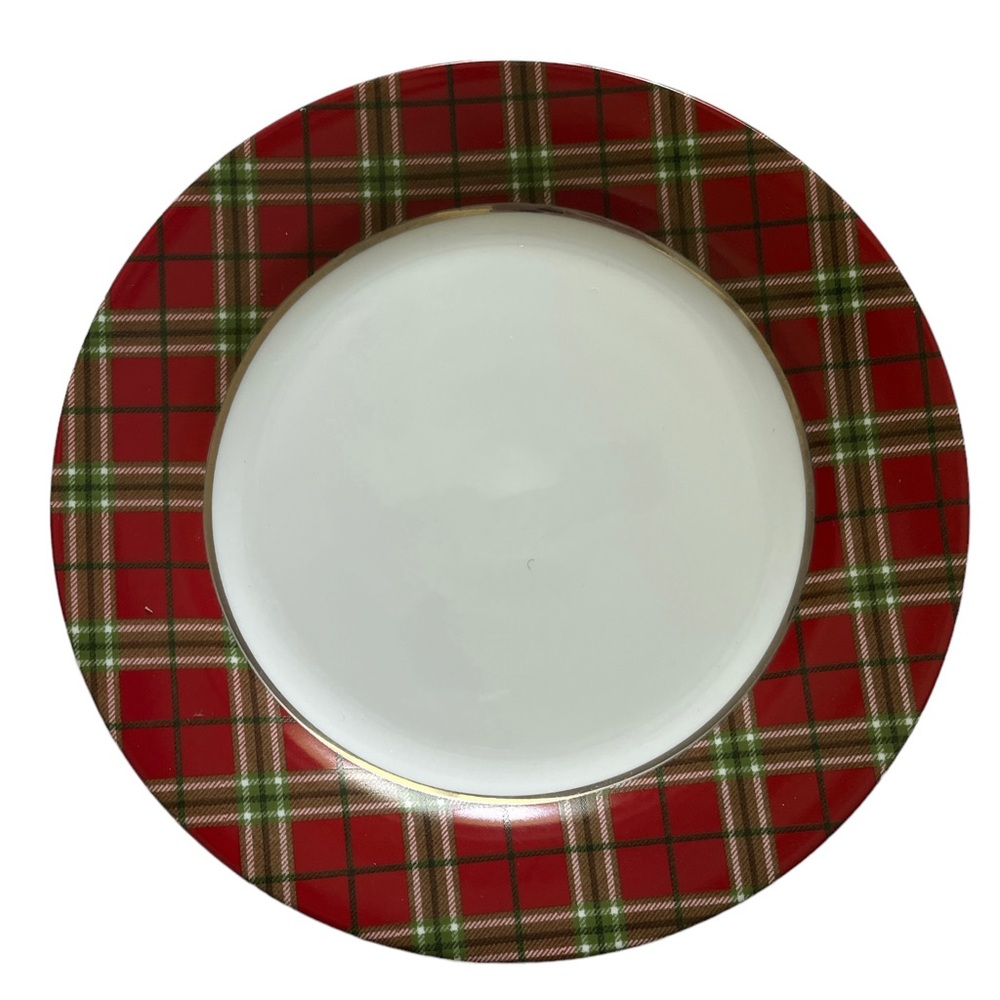 Classic Tidings 10 3/4” Porcelain Dinner Plate Red Tartan Plaid Holiday 2010
